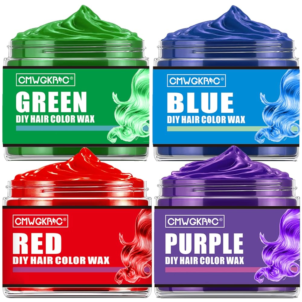 4 Colors Temporary Hair Color For Kids Stocking Stuffers, Christmas Gifts,Temporary Hair Dye,Hair Color Spray Green Red Blue Purple Hair Dye Hair Wax Color,Instant Hair Color Wax DIY Washable Hair Dye